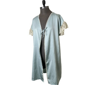Vintage Undercover Wear Blue Lace Trim Cover Up Lingerie Cover Robe